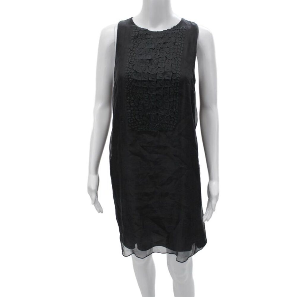 Brunello Cucinelli Women Shift Dress Black Silk Sleeveless Round Neck Size S